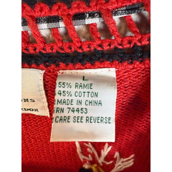 Design Options Red Daisy Floral Embroidered Cardigan Sweater L Cotton Cottage - Picture 4 of 10